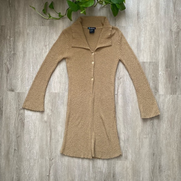 Vintage y2k Camel Tan Open Front 3 Button Collard Cardigan Bell Sleeves - Picture 4 of 6